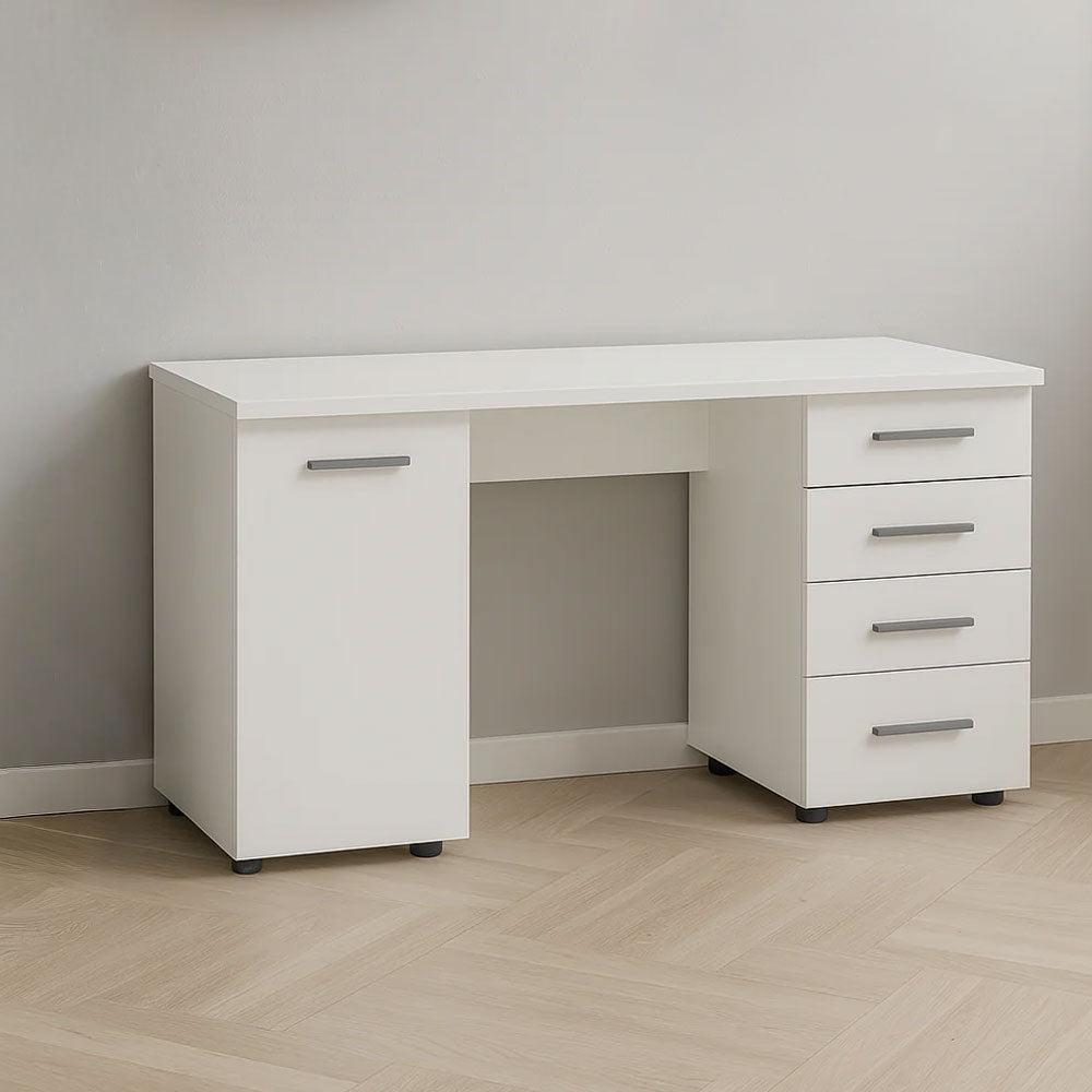 Desk 160×80×75 cm + Attached Unit (1 Door + 4 Drawer) – White – AZ1011