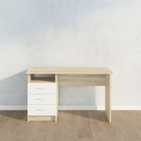 Desk 120 x 60 x 75 cm + Attached Drawer Unit - White and wooden- AZ1070