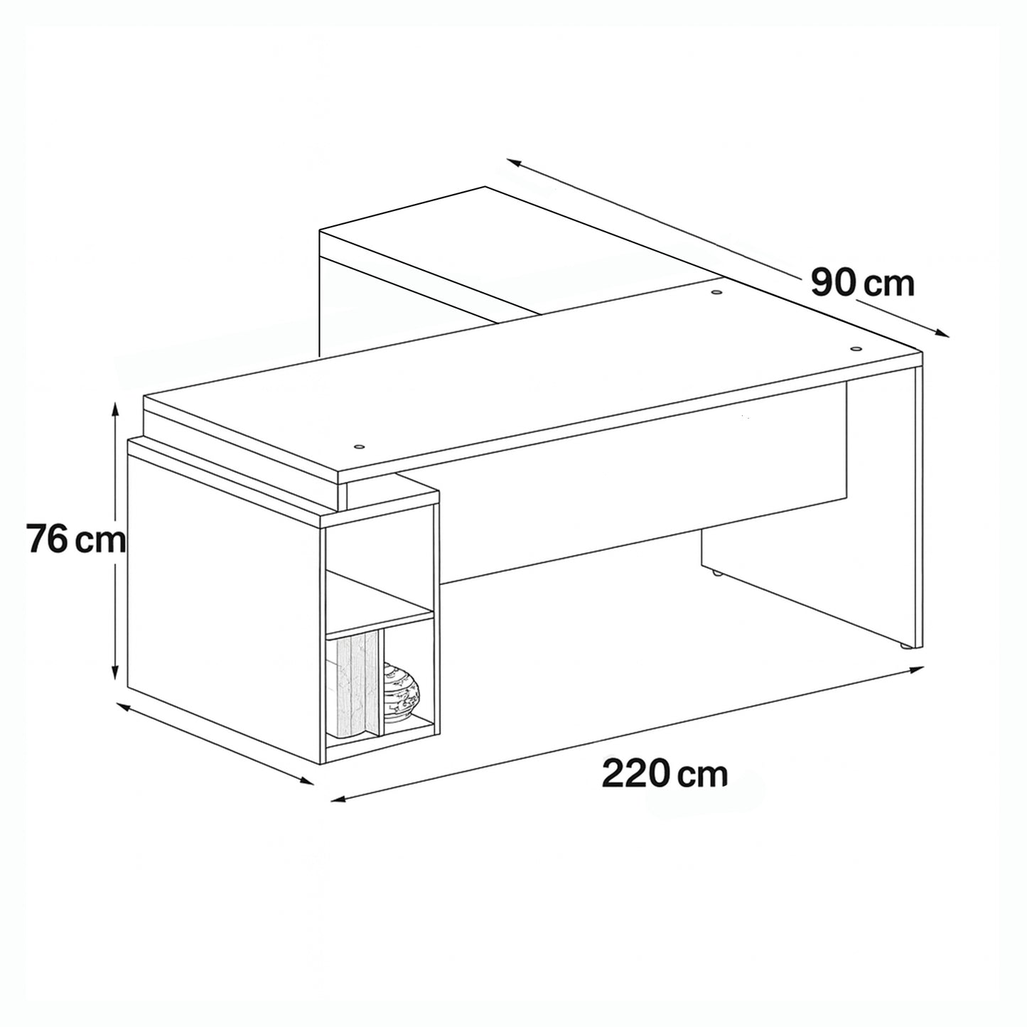 Manager's desk 220 x 76 x 90 - wooden & black - AZ1088