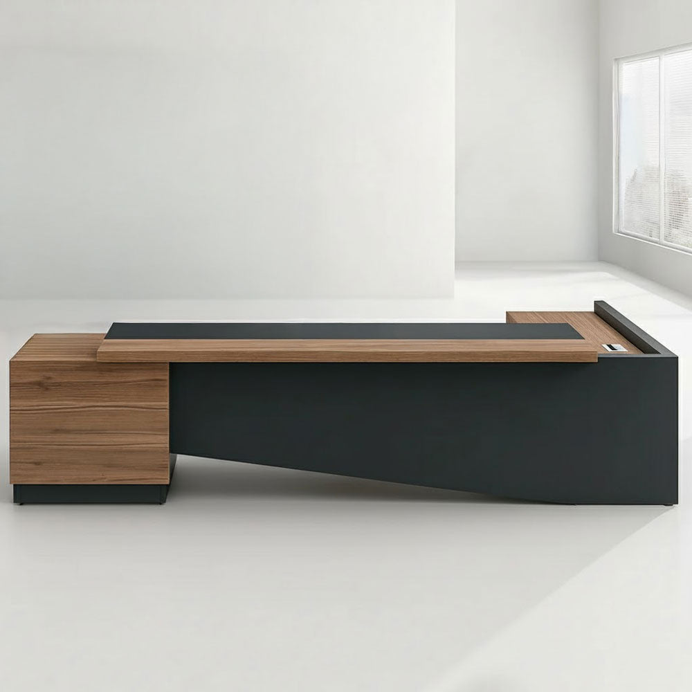 مكتب 220×160×75 سم + سايد – خشبي وأسود – AZ1111