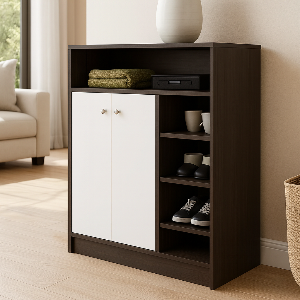 Shoe cabinet 120 x 120 x 40 cm - Brown and White - AZ111319