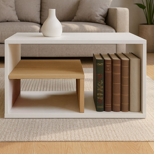 طاولة استقبال 80×50×40 سم – أبيض وخشبي – AZ111329
