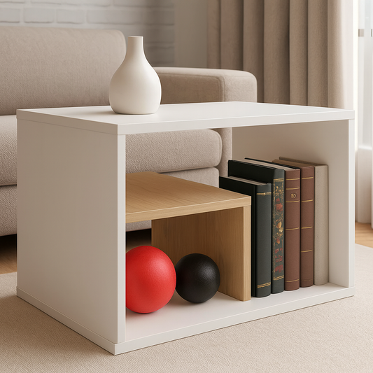 طاولة استقبال 80×50×40 سم – أبيض وخشبي – AZ111329
