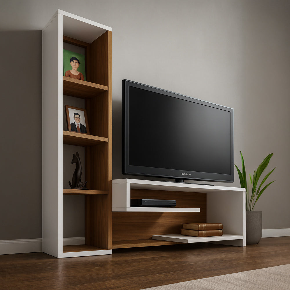 طاولة تلفزيون 160 × 160 × 40 سم – بني وأبيض – AZ111341