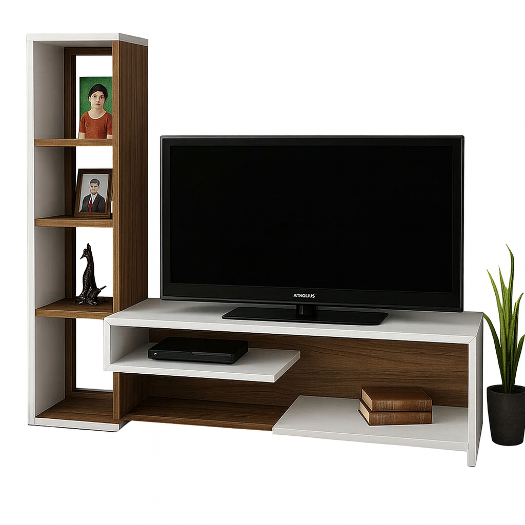 طاولة تلفزيون 160 × 160 × 40 سم – بني وأبيض – AZ111341