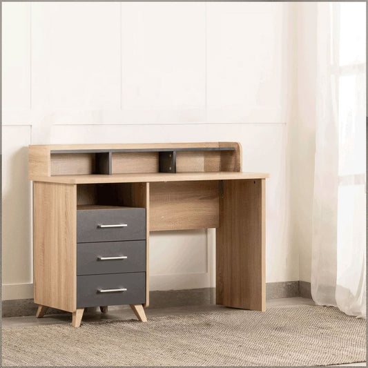 Desk 120 x 60 x 100 cm + Attached Drawer Unit - White and wooden-  AZ1177