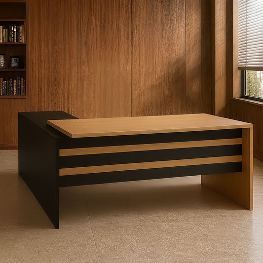 مكتب 160×160×75 سم + سايد – خشبي وأسود – AZ12065