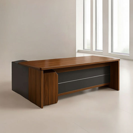 Desk 200×160×75 cm + Side Unit – Brown and Black – AZ12072