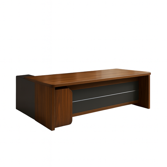 Desk 200×160×75 cm + Side Unit – Brown and Black – AZ12072