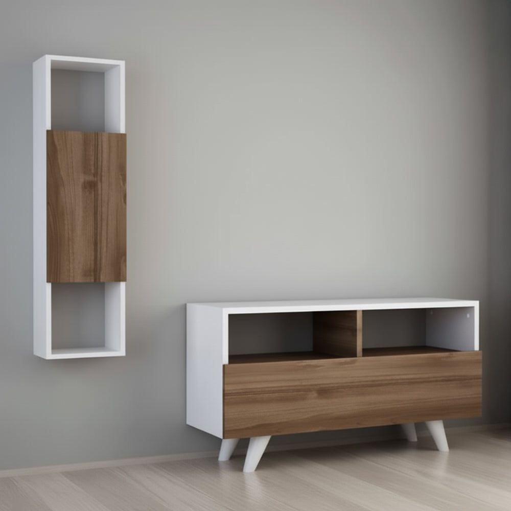 طاولة تلفزيون، 90 × 30 × 45 سم – بني وأبيض – AZ30030
