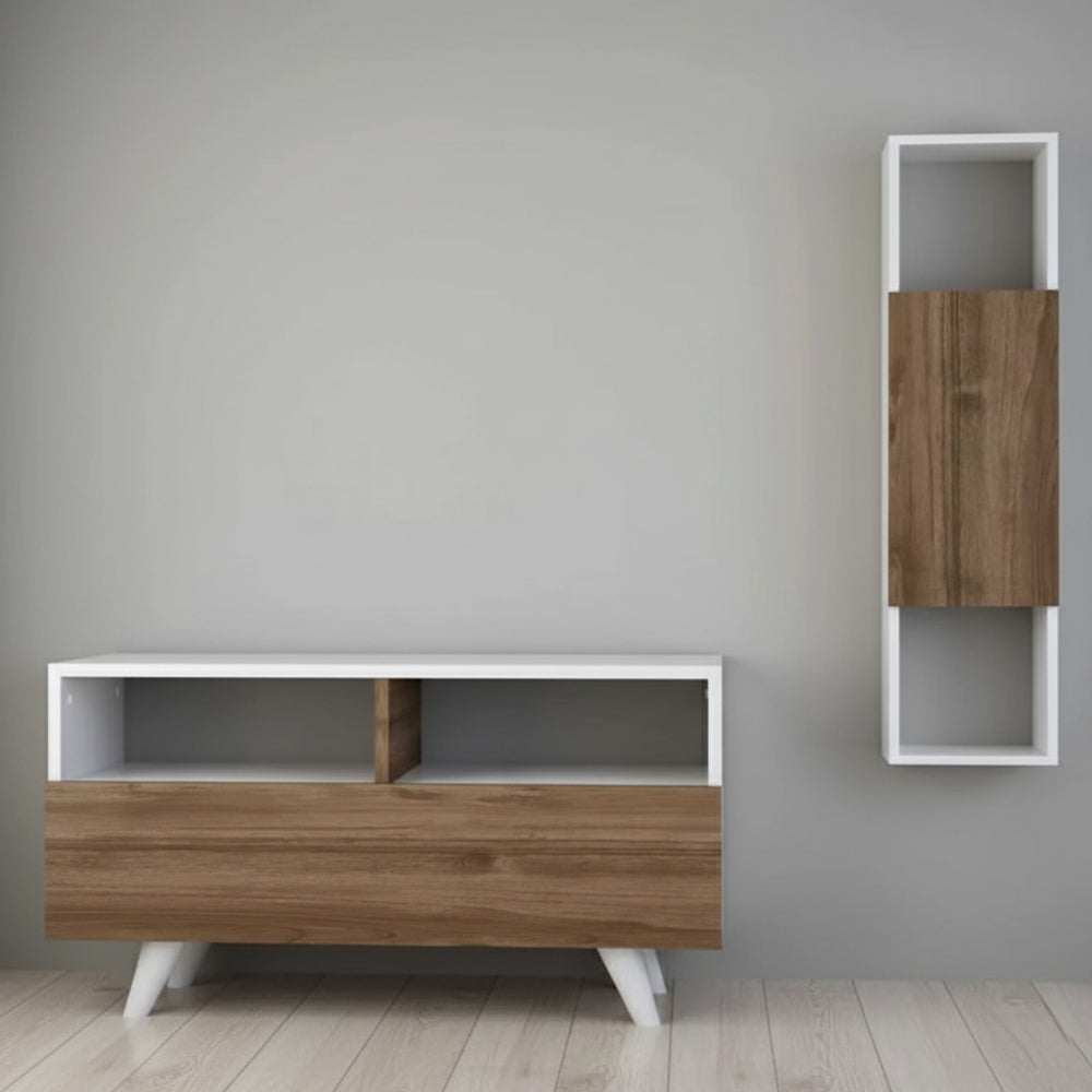 طاولة تلفزيون، 90 × 30 × 45 سم – بني وأبيض – AZ30030
