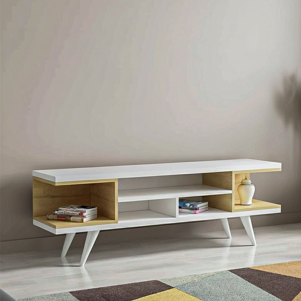 طاولة تلفزيون، 150 × 30 × 50 سم – أبيض وخشبي – AZ30037
