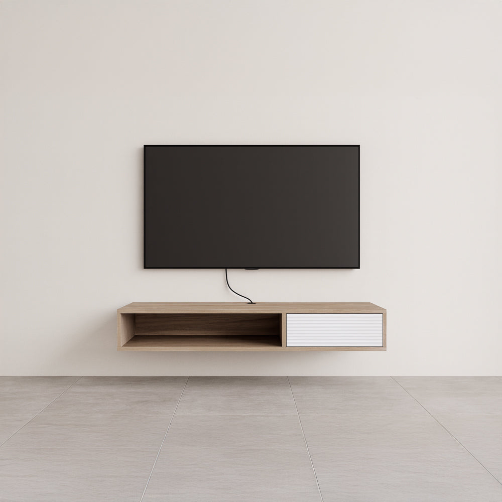 طاولة تلفزيون، 120 × 40 × 40 سم – خشبي وأبيض – AZ30043