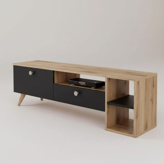 TV Table, 150 × 30 × 45 cm - Wooden and Black- AZ30044