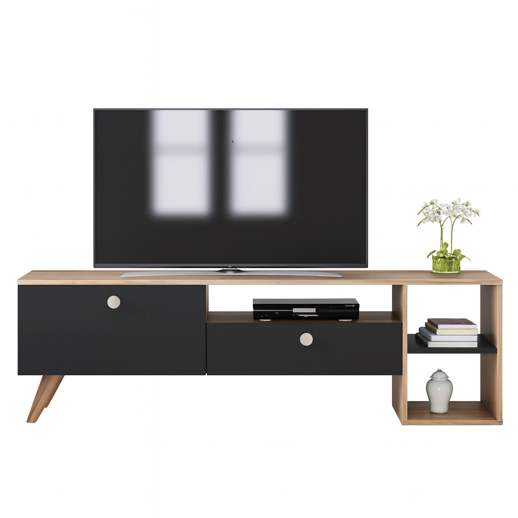 TV Table, 150 × 30 × 45 cm - Wooden and Black- AZ30044