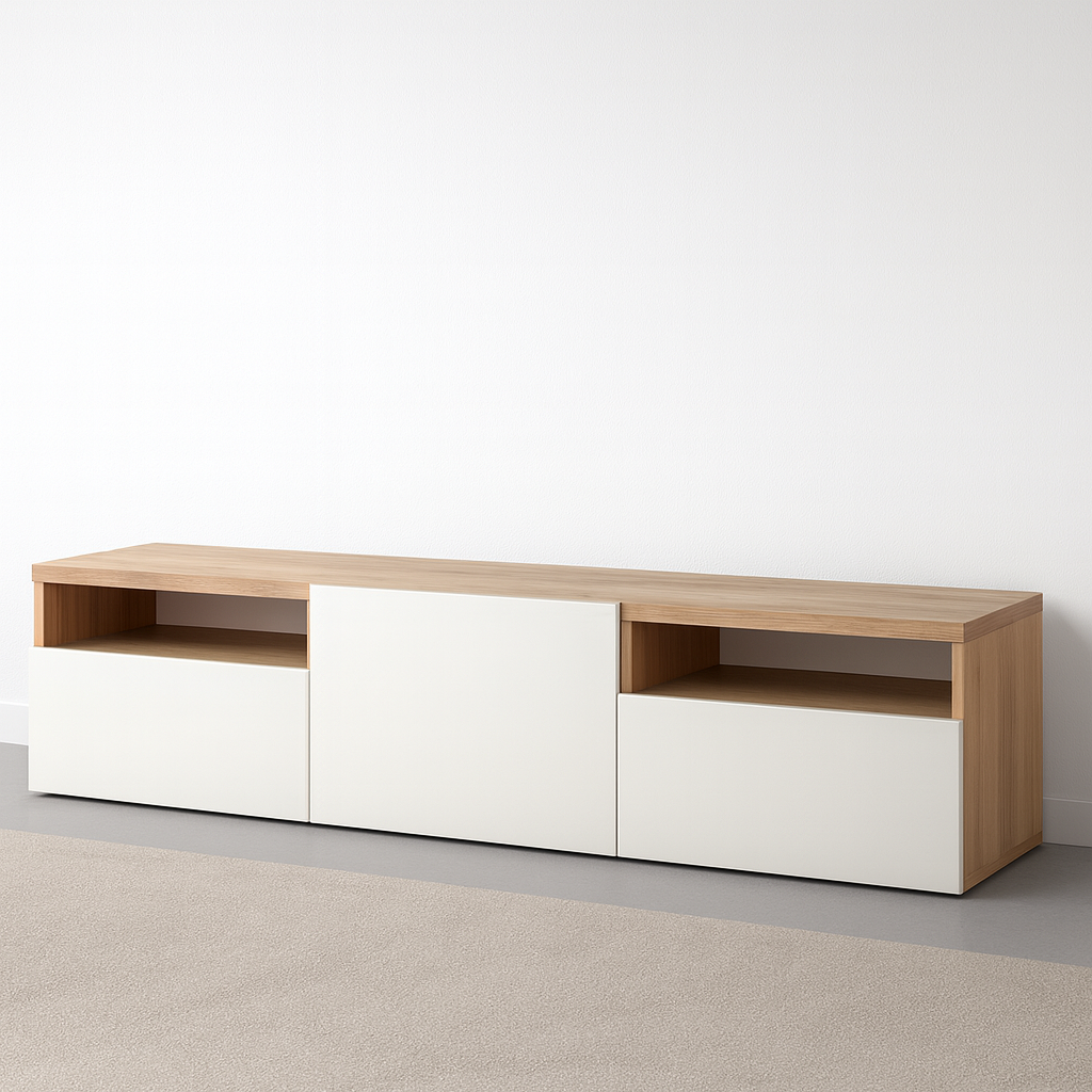 طاولة تلفزيون، 150 × 40 × 50 سم – خشبي وأبيض – AZ30046
