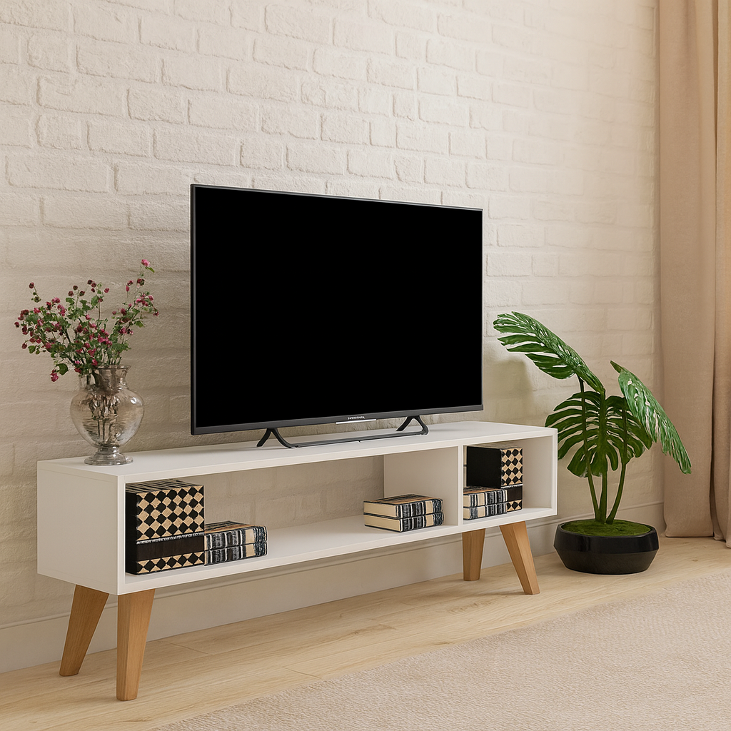 طاولة تلفزيون، 140 × 30 × 40 سم – أبيض – AZ3004