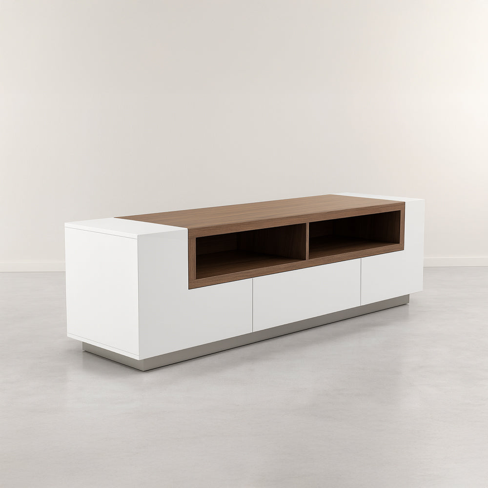 طاولة تلفزيون 140 × 40 × 45 سم – أبيض وبني ورمادي – AZ30054
