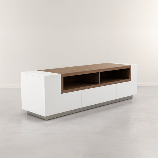 TV Table, 140 × 40 × 45 cm - White, Brown and Grey - AZ30054
