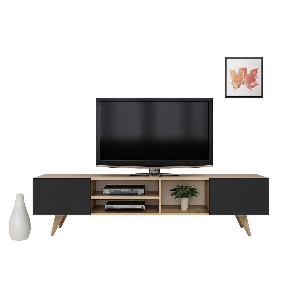 طاولة تلفزيون 180 × 40 × 50 سم – خشبي وأسود – AZ30059
