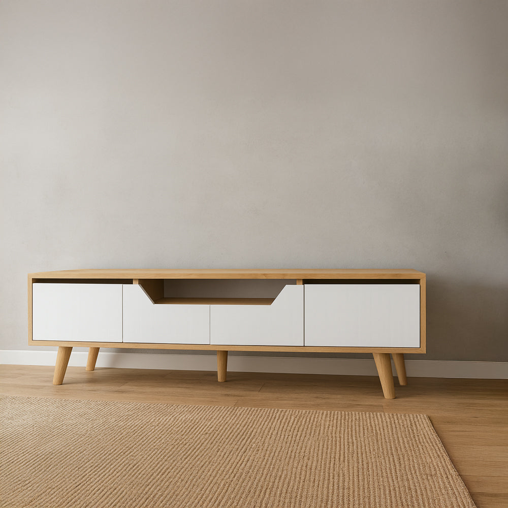 طاولة تلفزيون 180 × 30 × 40 سم – خشبي وأبيض – AZ3005