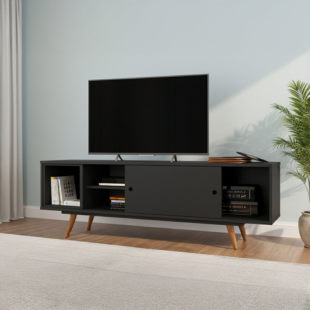 طاولة تلفزيون 160 × 38 × 55 سم – أسود وخشبي – AZ30060