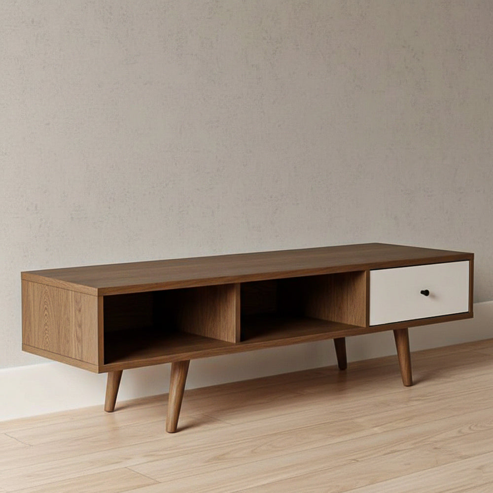 طاولة تلفزيون 150×30×50 سم – بني وأبيض – AZ30061