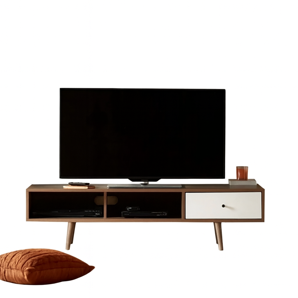 طاولة تلفزيون 150×30×50 سم – بني وأبيض – AZ30061