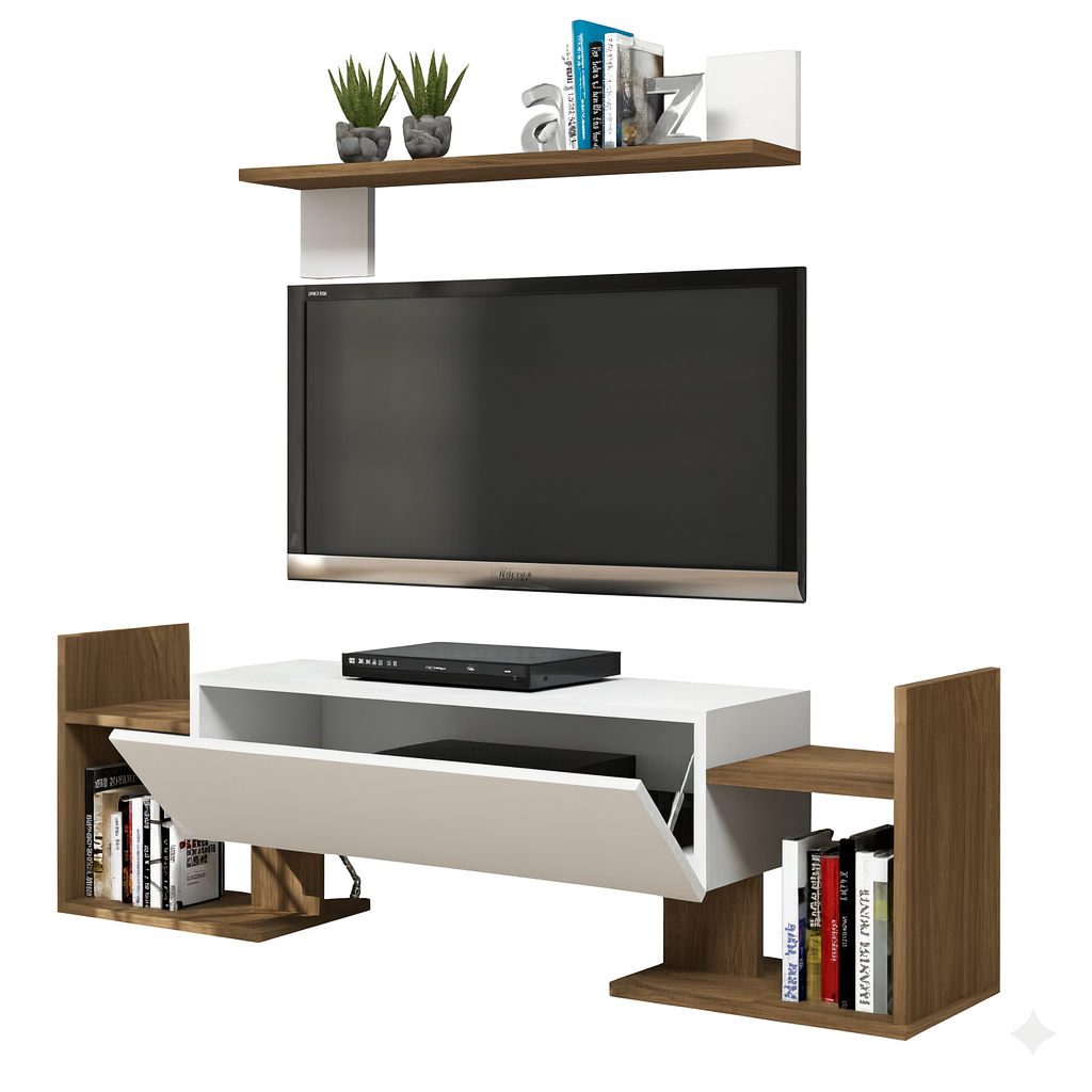 طاولة تلفزيون 180×40×50 سم – بني وأبيض – AZ30066
