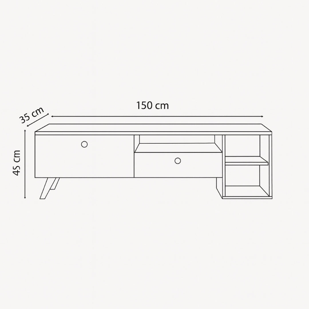 TV Table, 150 × 35 × 45 cm - Black and Wooden - AZ30077