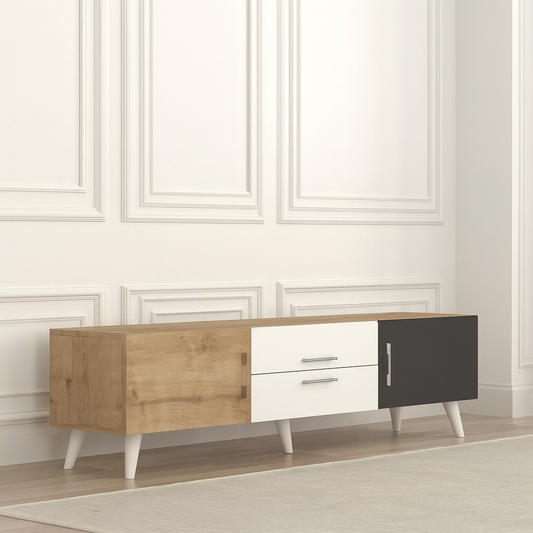 TV Table, 160 × 30 × 45 cm - Wooden, White and Grey - AZ3007