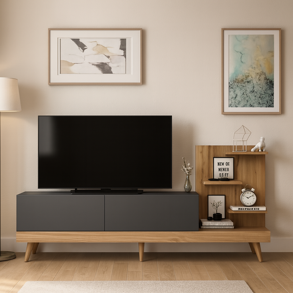 طاولة تلفزيون 180 × 40 × 35 سم – خشبي ورمادي – AZ3008