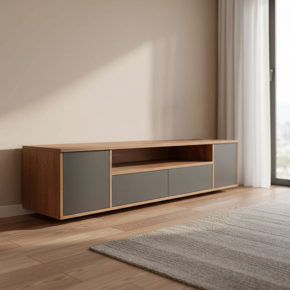 طاولة تلفزيون 140×50×30 سم – رمادي وبني – AZ30083