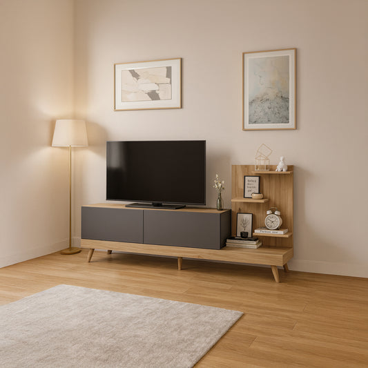 TV Table, 180 × 40 × 35 cm - Wooden and Grey - AZ3008