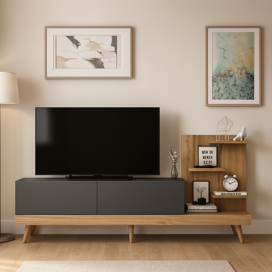 TV Table, 180 × 40 × 35 cm - Wooden and Grey - AZ3008