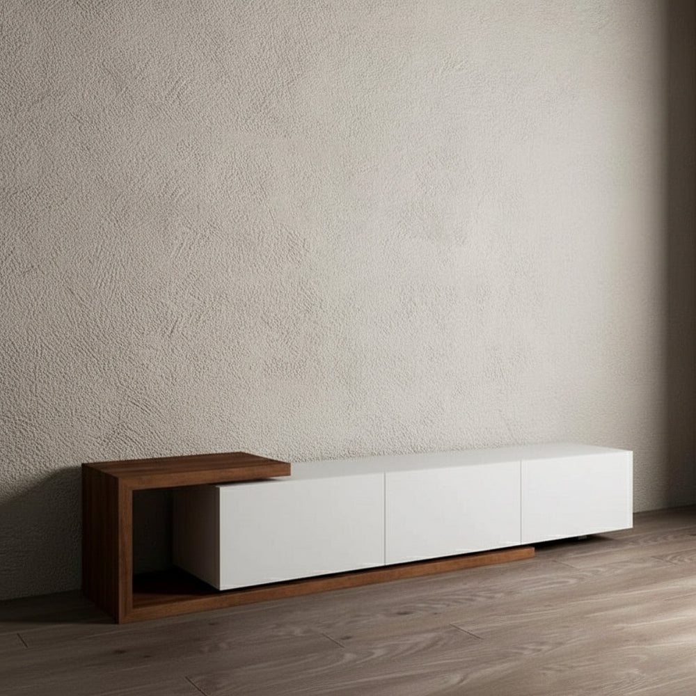 طاولة تلفزيون 160 × 30 × 35 سم – أبيض وبني – AZ30010