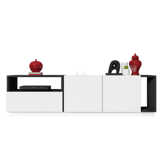 TV Table, 160 × 35 × 45 cm - White and Black - AZ30016