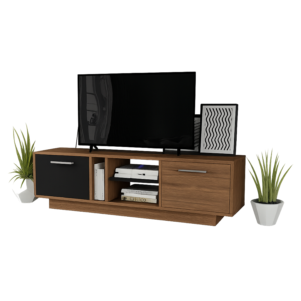 TV Table, 140 × 30 × 40 cm - Brown and Black - AZ30019