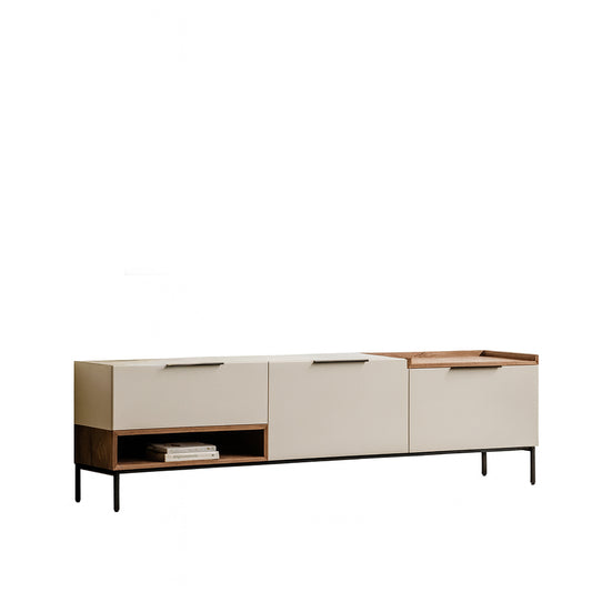 TV Table, 180 × 45 × 45 cm - White and Wooden - AZ30023