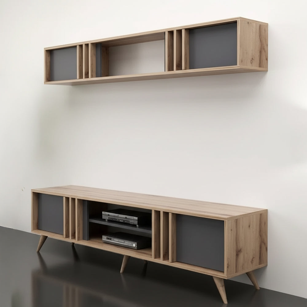 طاولة تلفزيون 180 × 45 × 50 سم – رمادي وخشبي – AZ30024
