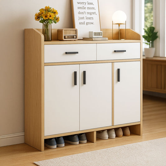 Shoe Cabinet, 160 × 35 × 100 cm - Wooden and White  - AZ4001