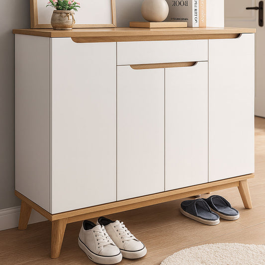 Shoe Cabinet, 140 × 40 × 115 cm - Wooden and White  - AZ4002