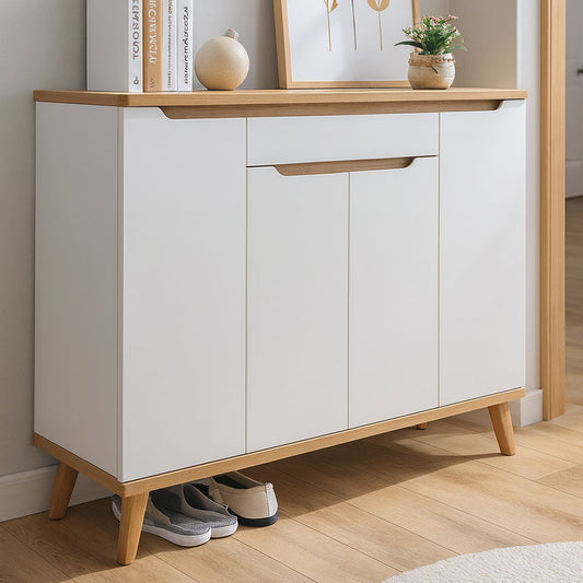 Shoe Cabinet, 140 × 40 × 115 cm - Wooden and White  - AZ4002