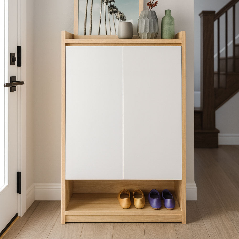 Shoe Cabinet, 80 × 35 × 100 cm - Wooden and White - AZ40020