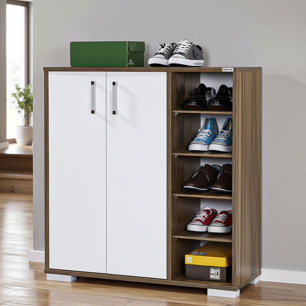 Shoe Cabinet, 90 × 40 × 100 cm - White and Wooden - AZ40025