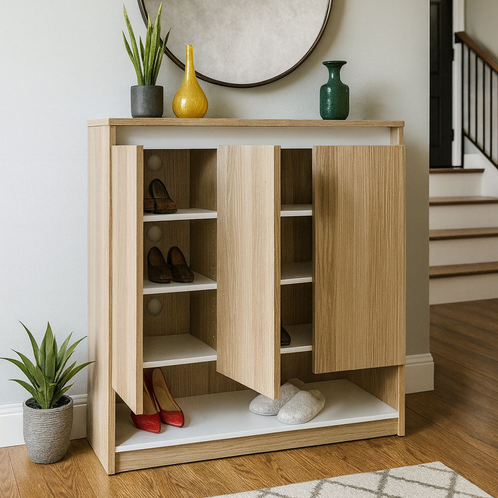 Shoe Cabinet, 90 × 38 × 96 cm - Wooden and White - AZ40027