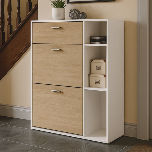 Shoe Cabinet, 80 × 40 × 105 cm - Wooden and White - AZ40028