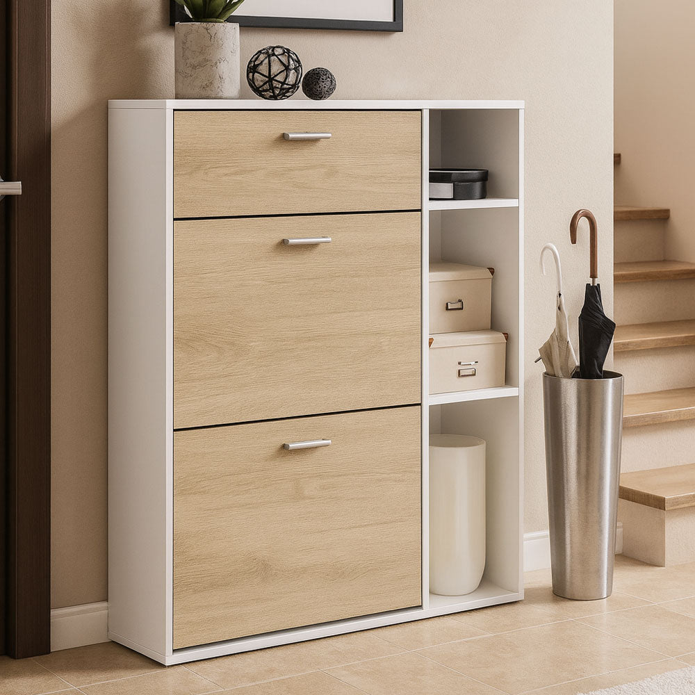 Shoe Cabinet, 80 × 40 × 105 cm - Wooden and White - AZ40028