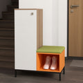 Shoe Cabinet, 74 × 38 × 106 cm - Wooden, White and Orange - AZ40040