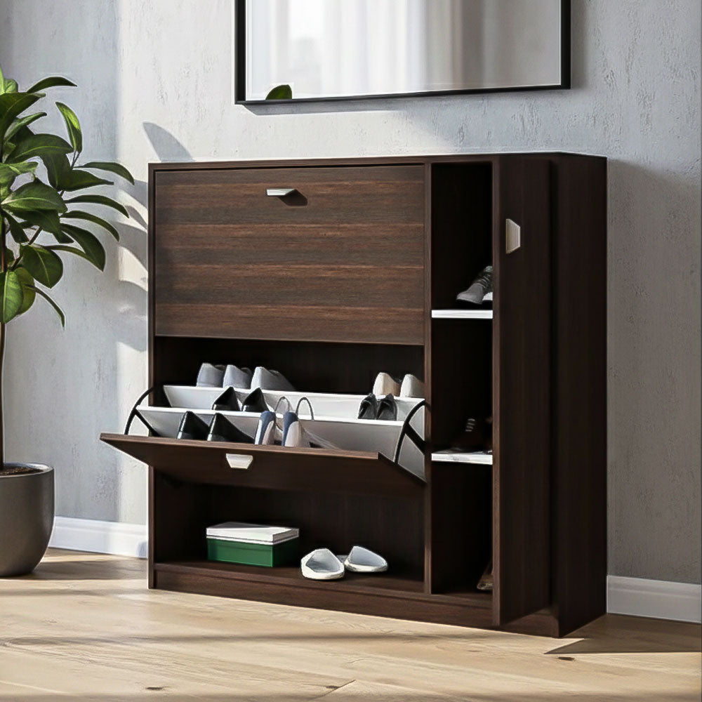 Shoe Cabinet, 80 × 35 × 110 cm -  Brown and White  - AZ4009